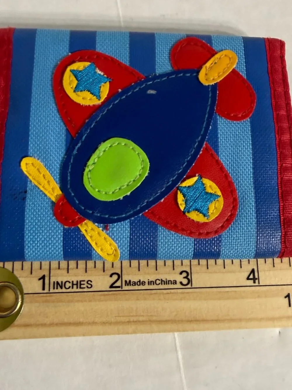 Boys Wallet Stephen Joseph Cute Airplane Rare Adorable Hook Loop Trifold Blue